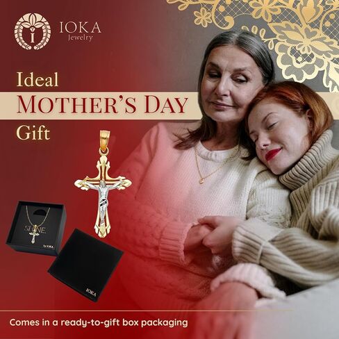 Ioka - 14K Gold Religious Jesus Christ Crucifix Cross Pendant For Necklace or Chain in Two Tone | Small Size Charm in Saudi Arabia