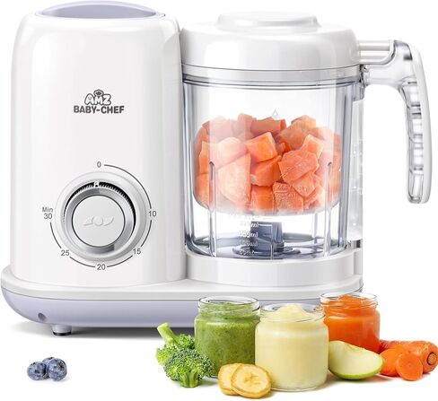 صانع طعام الأطفال من AMZBABYCHEF، محضر طعام الأطفال 4 في 1 وجهاز طهي بالبخار، خلاط هريس، صانع هريس الأطفال متعدد الوظائف، آمن للاستخدام في غسالة الأطباق، أبيض in Saudi Arabia