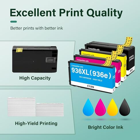 936XL 936 9125e Ink Cartridges Combo Pack: Replacement for HP 936e 936 Ink Cartridges for HP Printers OfficeJet Pro 9125e 9120e 9730e 9130 9135e 9122e 9128e 9110b 9120b 9130b 9130e in Kuwait