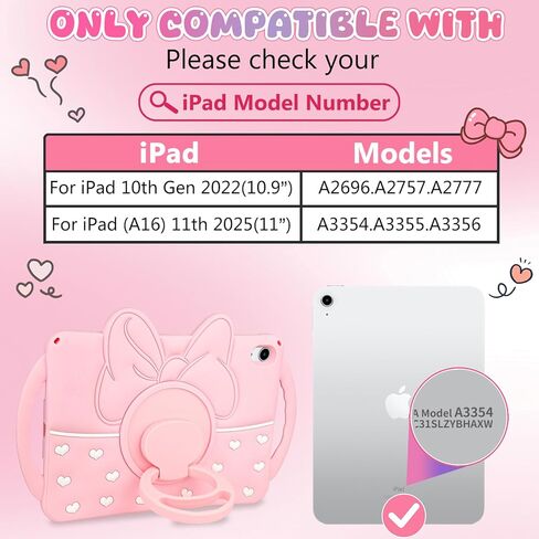 حافظة HianDier لجهاز iPad A16 الجيل الحادي عشر 11 بوصة، حافظة iPad الجيل العاشر 10.9 بوصة 2022 للأطفال البنات مع مقبض حامل دوار لطيف على شكل قلب من السيليكون الناعم غطاء لوحي A16 iPad 11th، وردي in Kuwait