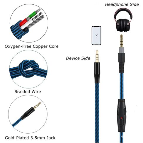Replacement Aux Cable Cord, Wire with Mute and Volume Control Compatible for Kingston Cloud Alpha Cloud Mix Cloud Flight Gaming Headphones (Blue) in Saudi Arabia