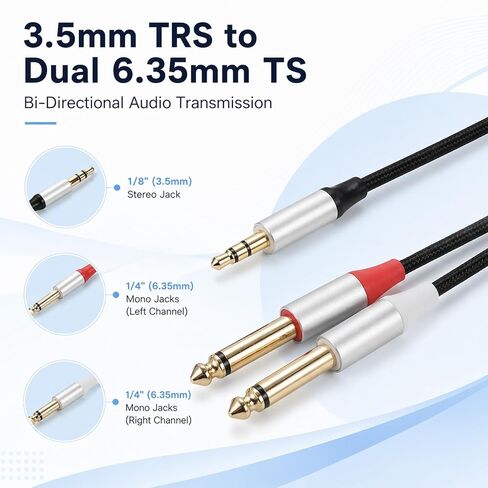 4ft 3.5mm إلى 1/4 محول كابل صوت ستيريو 1/4 بوصة TRS ستيريو Y-Splitter Insert Cable 3.5mm 1/8 "TRS إلى Dual 6.35mm 1/4" TS Mono Stereos Y-Cable Splitter Cord لسماعات الرأس جاك مكبر صوت الكمبيوتر المحمول in Kuwait