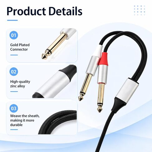 4ft 3.5mm إلى 1/4 محول كابل صوت ستيريو 1/4 بوصة TRS ستيريو Y-Splitter Insert Cable 3.5mm 1/8 "TRS إلى Dual 6.35mm 1/4" TS Mono Stereos Y-Cable Splitter Cord لسماعات الرأس جاك مكبر صوت الكمبيوتر المحمول in Kuwait