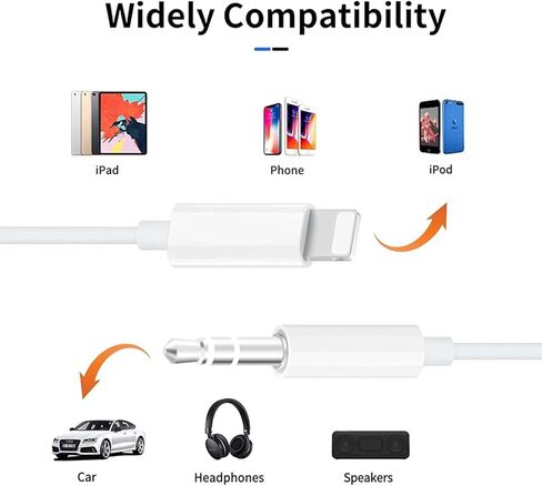 سلك Aux لهاتف iPhone، 2 حزمة كابل AUX لايتنينج إلى 3.5 مم لستيريو السيارة، مكبر الصوت، سماعة الرأس، كابل صوت مساعد متوافق مع iPhone 14 13 12 11 XS XR X 8 7 3.3FT in Kuwait