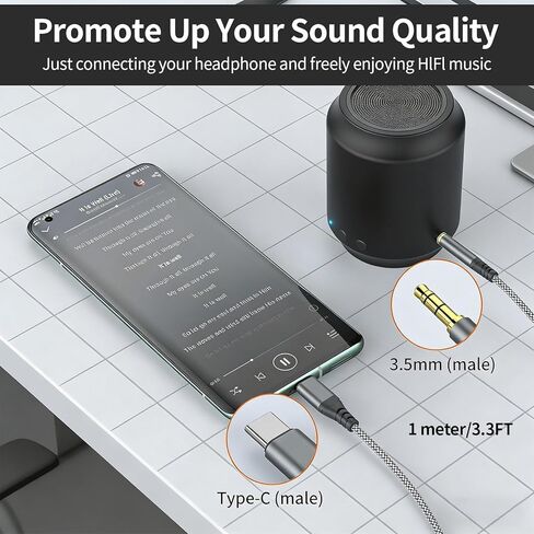 USB C to 3.5mm Audio Aux Jack Cable (3.3ft), Type C to 3.5mm Headphone Car Stereo Cord Compatible for iPhone 17 16 15 Pro/Max Air/Samsung Galaxy S25 S24 S23 S22 S21 Note 20/Pixel 9 8/iPad Pro in Kuwait