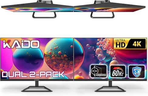إعداد شاشة Kado المزدوجة - 2 حزمة شاشة كمبيوتر 32 بوصة 4K UHD 3840x2160 60 هرتز VESA Mount HDMI DisplayPort Office Gaming مكبرات صوت مدمجة هجينة (سلسلة U32X مزدوجة) in Kuwait