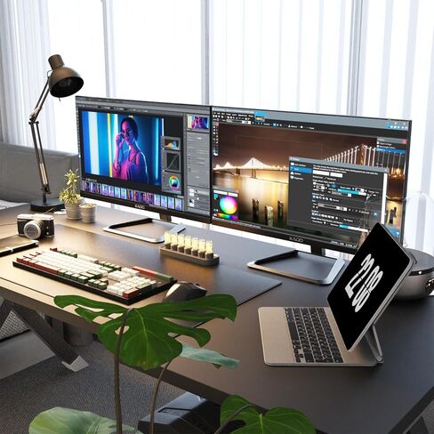 إعداد شاشة Kado المزدوجة - 2 حزمة شاشة كمبيوتر 32 بوصة 4K UHD 3840x2160 60 هرتز VESA Mount HDMI DisplayPort Office Gaming مكبرات صوت مدمجة هجينة (سلسلة U32X مزدوجة) in Kuwait