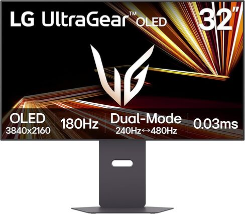 LG 32GX870A-B 32-inch Ultragear 4K UHD (3840 x 2160) OLED Gaming Monitor, Dual-Mode, 240Hz, 0.03ms, NVIDIA, AMD FreeSync Premium Pro, VESA Display HDR True Black 400, USB C, DP2.1 (Renewed) in Kuwait