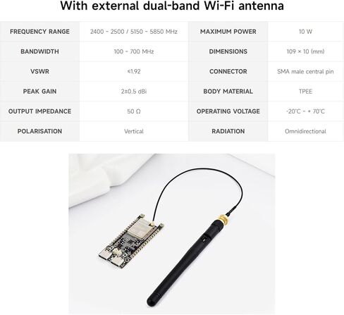 Waveshare ESP32-C5 لوحة تطوير Wi-Fi 6 ثنائية النطاق، 240 ميجاهرتز RISC-V، وحدة سلسلة ESP32-C5-WROOM-1، متعدد البروتوكولات RISC-V MCU، فلاش 32 ميجابايت وذاكرة PSRAM 8 ميجابايت، مع هوائي واي فاي خارجي ثنائي النطاق in Kuwait