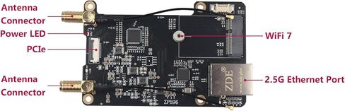 ZDE ZP596 PCIe to M.2 E Key WiFi7 6 6E 5 PCIe to 2.5G Ethernet Network Port HAT Adapter Expansion Board 2.5GB 2.5GBE for Raspberry Pi 5 Support Google TPU WiFi 7 BE200 WIFI6E AX210 MT7922 WIFI6 AX200 in Kuwait