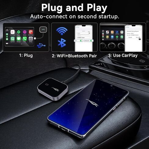 محول CarPlay اللاسلكي لهواتف iPhone وAndroid، تحويل سلكي إلى دونجل CarPlay لاسلكي، التوصيل والتشغيل USB-C، اتصال تلقائي، واي فاي 5 جيجا هرتز، متوافق مع iOS 10+ وAndroid 11+ Cars (أسود) in Kuwait