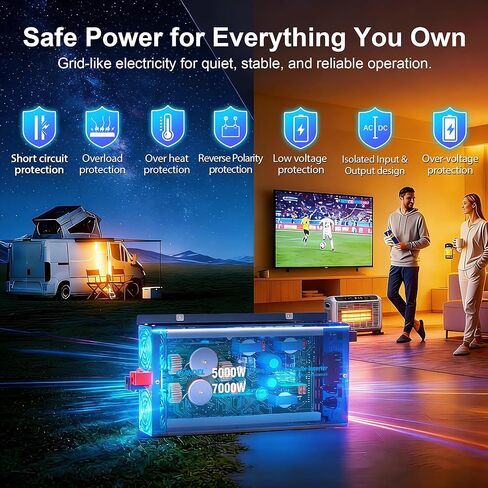 GIANDEL 5000W Pure Sine Wave Power Inverter 12V إلى 120V AC، 7000W Max، متوافق مع جميع بطاريات 12V، جهاز التحكم عن بعد Dua، منافذ 2x20Amps، 1x45amps Hardwire Ports، معتمدة من لجنة الاتصالات الفيدرالية (FCC) لمعسكرات RV خارج الشبكة الشمسية in Kuwait