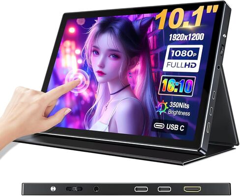 10.1 inch Portable Touchscreen Monitor, Screen Extender 1920x1200 IPS Travel Small Monitor with Cover, USB-C HDMI Computer Touch Screen Display for Laptop Windows PC Mac PS4 Xbox in Kuwait