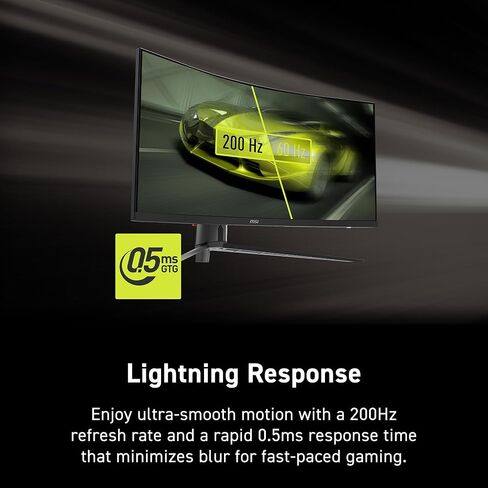 msi MAG 345CQRF E20 34-inch 3440 x 1440 (UWQHD) Gaming Monitor, 200Hz, Adaptive-Sync, HDR Ready, HDMI, VGA Port, VESA Mountable, Tilt, 4-Side Slim Bezel, 0.5ms, Black in Kuwait