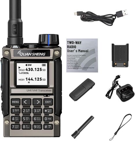 Quansheng UV-K1(8) جهاز اتصال لاسلكي صغير للبالغين طويل المدى من النوع C شاحن 2500 مللي أمبير في الساعة AM/FM جهاز إرسال واستقبال متعدد الموجات محمول باليد في اتجاهين مع مصباح يدوي وبطارية ليثيوم أيون وشاحن in Kuwait