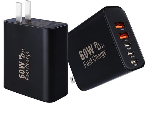 60W USB C Charger Block,2Pack 5-Port Fast USB C Phone Charger,Multiport iPhone Charger Fast Charging Brick,Type C Wall Charger Power Adapter Plug for iPhone 17 Pro Max/17 Air/16 Pro/15/14/13/12/11 Pro in Kuwait