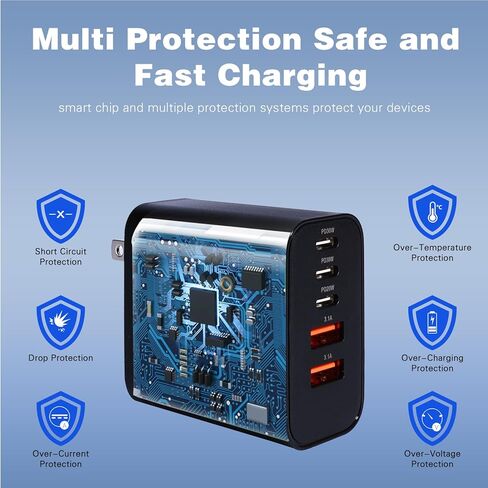 60W USB C Charger Block,2Pack 5-Port Fast USB C Phone Charger,Multiport iPhone Charger Fast Charging Brick,Type C Wall Charger Power Adapter Plug for iPhone 17 Pro Max/17 Air/16 Pro/15/14/13/12/11 Pro in Kuwait