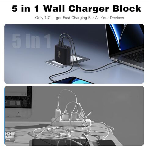 60W USB C Charger Block,2Pack 5-Port Fast USB C Phone Charger,Multiport iPhone Charger Fast Charging Brick,Type C Wall Charger Power Adapter Plug for iPhone 17 Pro Max/17 Air/16 Pro/15/14/13/12/11 Pro in Kuwait