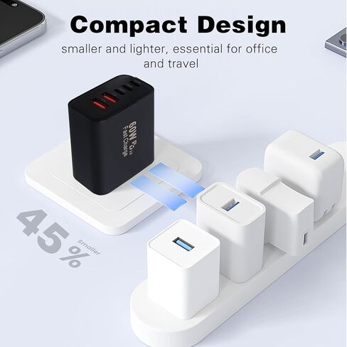 60W USB C Charger Block,2Pack 5-Port Fast USB C Phone Charger,Multiport iPhone Charger Fast Charging Brick,Type C Wall Charger Power Adapter Plug for iPhone 17 Pro Max/17 Air/16 Pro/15/14/13/12/11 Pro in Kuwait