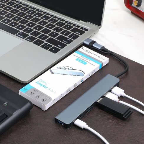 قطعة واحدة من موزع USB C 8 في 1 من الألومنيوم، موزع USB 3.0 مع قارئ بطاقة SD/TF، ​​موسع USB محمول فائق النحافة لنقل البيانات بسرعة 5 جيجابت في الثانية لأجهزة الكمبيوتر المحمول والكمبيوتر الشخصي ومحرك الأقراص المحمول والأقراص الصلبة والطابعة (فضي) in Kuwait