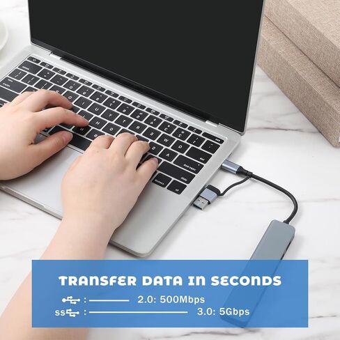 قطعة واحدة من موزع USB C 8 في 1 من الألومنيوم، موزع USB 3.0 مع قارئ بطاقة SD/TF، ​​موسع USB محمول فائق النحافة لنقل البيانات بسرعة 5 جيجابت في الثانية لأجهزة الكمبيوتر المحمول والكمبيوتر الشخصي ومحرك الأقراص المحمول والأقراص الصلبة والطابعة (فضي) in Kuwait