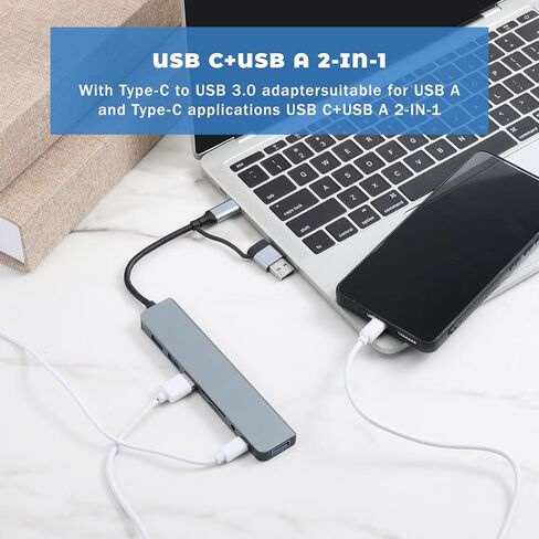 قطعة واحدة من موزع USB C 8 في 1 من الألومنيوم، موزع USB 3.0 مع قارئ بطاقة SD/TF، ​​موسع USB محمول فائق النحافة لنقل البيانات بسرعة 5 جيجابت في الثانية لأجهزة الكمبيوتر المحمول والكمبيوتر الشخصي ومحرك الأقراص المحمول والأقراص الصلبة والطابعة (فضي) in Kuwait