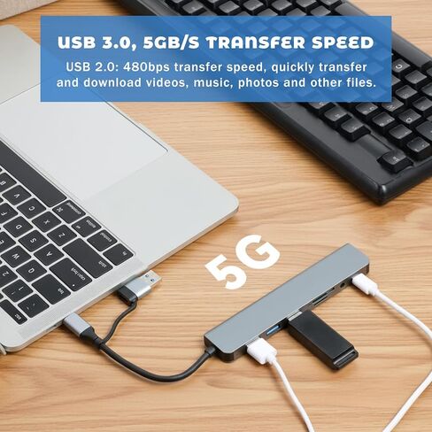 قطعة واحدة من موزع USB C 8 في 1 من الألومنيوم، موزع USB 3.0 مع قارئ بطاقة SD/TF، ​​موسع USB محمول فائق النحافة لنقل البيانات بسرعة 5 جيجابت في الثانية لأجهزة الكمبيوتر المحمول والكمبيوتر الشخصي ومحرك الأقراص المحمول والأقراص الصلبة والطابعة (فضي) in Kuwait