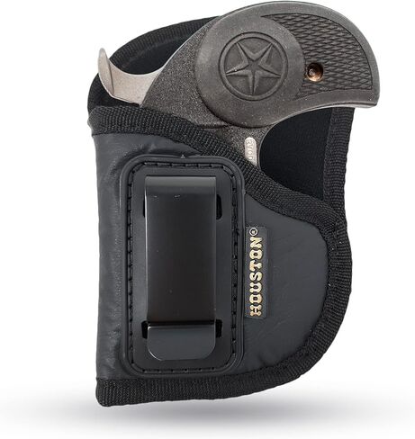 IWB Gun Holster من هيوستن - إخفاء جلد صديق للبيئة داخل حزام الخصر مع مشبك معدني متوافق مع أذرع السندات - رقبة خشنة - احتياطية - Texas Defender .410 / .357/38 / .9 / .45، 2.5 برميل in Kuwait