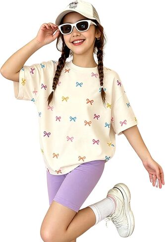 KIDLAGA Toddler Girl Clothes 2PCS Outfits leopard Print Bow T-Shirt & Shorts Cute Summer Kids Girls' Clothing Sets 5-9Y in Saudi Arabia
