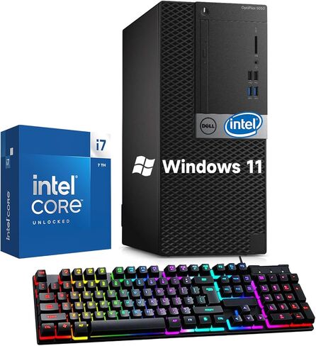 Dell Optiplex 5050 MT Tower Desktop PC, Core i7-7700 3.60-4.20 GHz, 8GB RAM, 256GB SSD, Keyboard, Mouse, USB WiFi, Win11 Pro (Renewed) in Kuwait