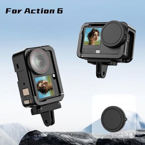 قفص إطار معدني لـ DJI Osmo Action 6 أغطية عدسات سيليكون 1/4-20 خيط حذاء بارد جبل محول سريع التحرير باب البطارية QR Mount in Kuwait