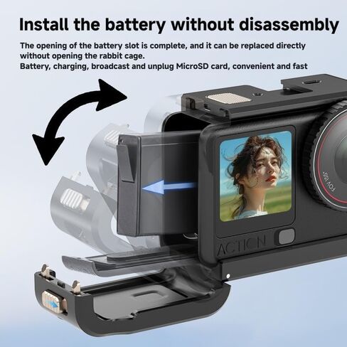 قفص إطار معدني لـ DJI Osmo Action 6 أغطية عدسات سيليكون 1/4-20 خيط حذاء بارد جبل محول سريع التحرير باب البطارية QR Mount in Kuwait