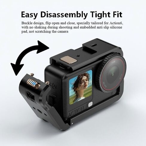 قفص إطار معدني لـ DJI Osmo Action 6 أغطية عدسات سيليكون 1/4-20 خيط حذاء بارد جبل محول سريع التحرير باب البطارية QR Mount in Kuwait