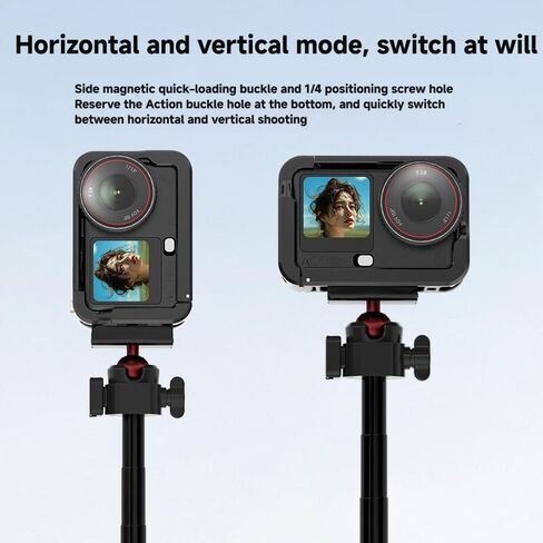 قفص إطار معدني لـ DJI Osmo Action 6 أغطية عدسات سيليكون 1/4-20 خيط حذاء بارد جبل محول سريع التحرير باب البطارية QR Mount in Kuwait