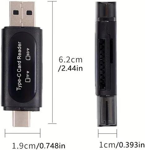 قارئ بطاقات الذاكرة بفتحة مزدوجة USB C ومحول USB A 4in1 لـ SD TF SDHC SDXC، موصل OTG مدمج للكمبيوتر اللوحي Galaxy Tablet، أسود in Kuwait