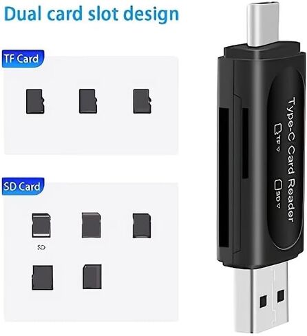 قارئ بطاقات الذاكرة بفتحة مزدوجة USB C ومحول USB A 4in1 لـ SD TF SDHC SDXC، موصل OTG مدمج للكمبيوتر اللوحي Galaxy Tablet، أسود in Kuwait