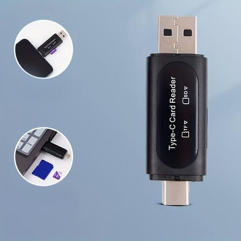 قارئ بطاقات الذاكرة بفتحة مزدوجة USB C ومحول USB A 4in1 لـ SD TF SDHC SDXC، موصل OTG مدمج للكمبيوتر اللوحي Galaxy Tablet، أسود in Kuwait