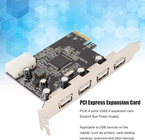 بطاقة توسيع Yunseity PCIe إلى USB 2.0، 4 منافذ 4 Pin Power 480 ميجا بايت / ثانية سهلة التركيب، مع شريحة MOSCHIP للكمبيوتر المكتبي إلى in Kuwait