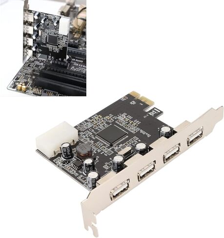 بطاقة توسيع PCIe إلى USB 2.0، 4 منافذ 480 ميجا بايت / ثانية شريحة MOSCHIP مع مصدر طاقة 4Pin، لسطح المكتب PCI Express x1 x4 x8 x16 in Kuwait