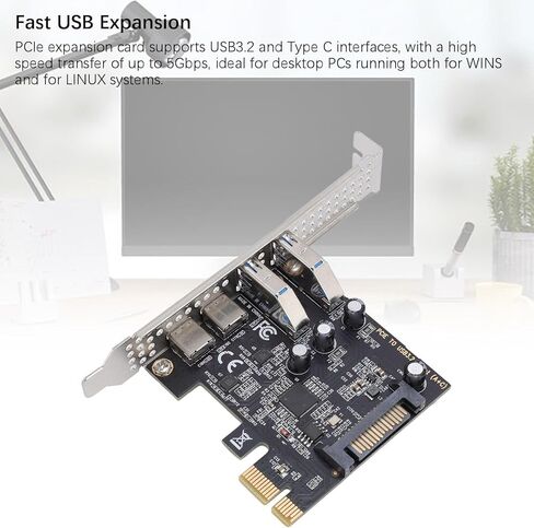 PCIe USB Expansion Card PCI Express USB Card PCIE 2 3.2 & Type C 5Gbps with Power for Desktop PC in Kuwait