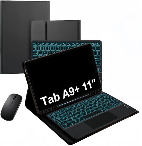 حافظة لجهاز Galaxy Tab A11 Plus مع لوحة مفاتيح/Galaxy Tab A9 Plus 11 بوصة، غطاء لوحة مفاتيح لوحي قابل للفصل بإضاءة خلفية 7 ألوان مع لوحة اللمس - غطاء لوحة مفاتيح فوليو قابل للفصل مع ماوس. (7CT أسود) in Kuwait