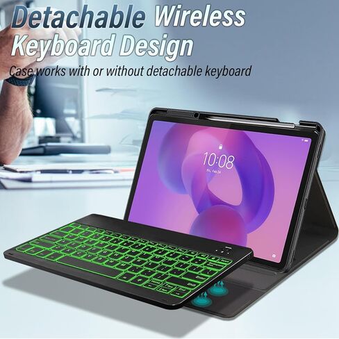 حافظة لوحة مفاتيح بإضاءة خلفية لجهاز 2025 Lenovo Idea Tab Plus 12.1 بوصة/Tab K12، لوحة مفاتيح لاسلكية قابلة للفصل بإضاءة خلفية 7 ألوان مع حافظة فوليو من جلد البولي يوريثان لجهاز Lenovo Idea Tab Plus 2025 in Kuwait