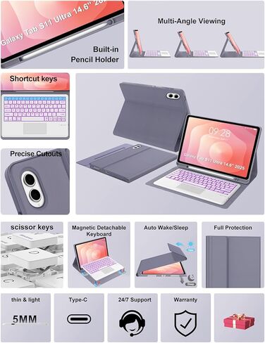 Touch Keyboard Case for Samsung Galaxy Tab S11 Ultra 14.6 Inch 2025, Galaxy Tab S11 Ultra Case Keyboard with Precise Trackpad, Backlit Keypad with S Pen Holder for Samsung Tablet 14.6'', Lavender in Kuwait