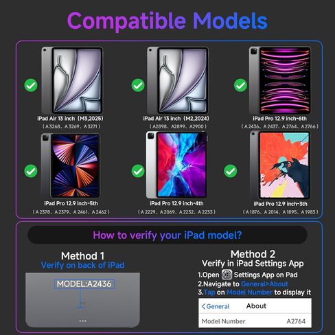 حافظة لوحة المفاتيح لجهاز Pad Air 13 بوصة وiPad Pro 12.9 بوصة، حافظة لوحة مفاتيح شفافة مع لوحة تتبع متعددة اللمس، حامل دوار 360 درجة، حامل أقلام، شاشة عرض البطارية، أسود in Kuwait