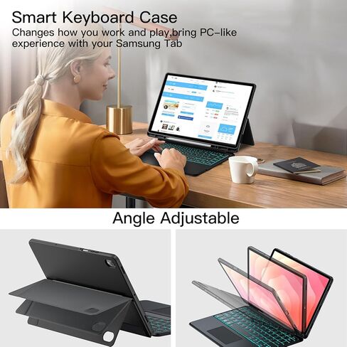 حافظة لوحة مفاتيح JUQITECH لجهاز Samsung Galaxy Tab S11 11 بوصة 2025، حافظة حماية ناعمة بمسند مغناطيسي قابل للفصل لاسلكي 7 ألوان غطاء لوحة مفاتيح بإضاءة خلفية مع فتحة قلم S لـ SM-X730 SM-X736B in Kuwait