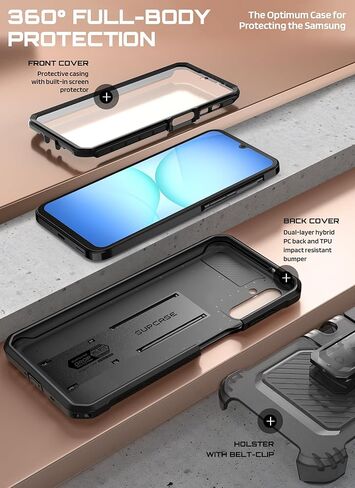 SUPCASE for Samsung Galaxy A17 5G Phone Case with Screen Protector (Unicorn Beetle Pro), [Built-in Stand & Belt-Clip] [Military-Grade Protection] Full Body Heavy Duty Phone Case for Galaxy A17, Black in Kuwait