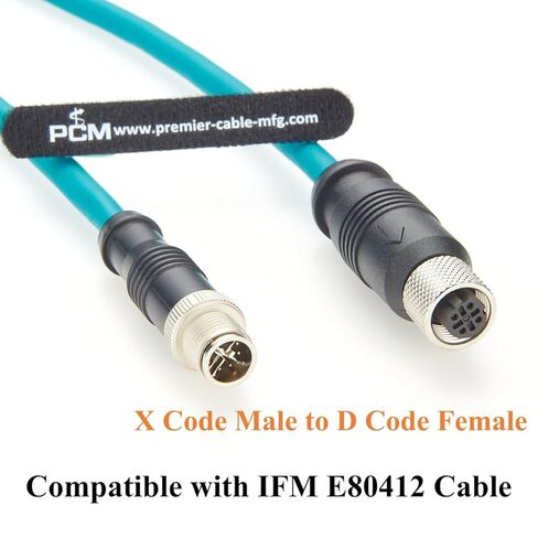 IP67 M12 X رمز ذكر إلى D رمز أنثى كابل اتصال إيثرنت Cat6A سلسلة سحب عالية المرونة محمية متوافقة مع IFM E80412 لـ Profinet وEtherNet/IP وModbus TCP وPLC والروبوتات (2M/6.6FT) in Kuwait