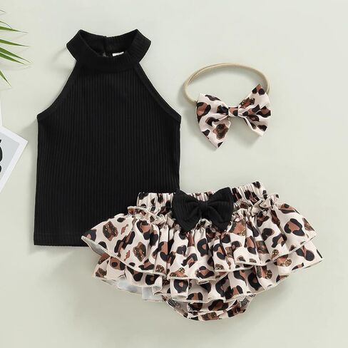 Infant Baby Girl Clothes Sleeveless Halter Tops Ruffle Shorts And Headband 3Pcs Set in Saudi Arabia
