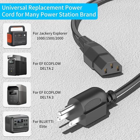 Power Station Charging Cable for EcoFlow Delta/River Series, for Jackery Explorer 1000 Pro 1500 2000 Universal 3 Prong AC Power Cord Replacement 6 Feet in Kuwait