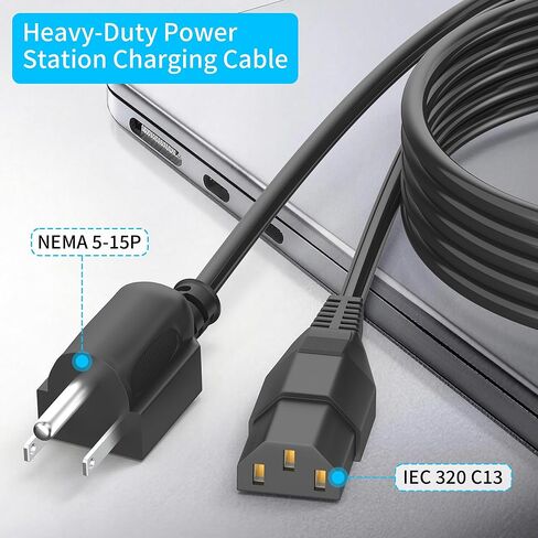 Power Station Charging Cable for EcoFlow Delta/River Series, for Jackery Explorer 1000 Pro 1500 2000 Universal 3 Prong AC Power Cord Replacement 6 Feet in Kuwait
